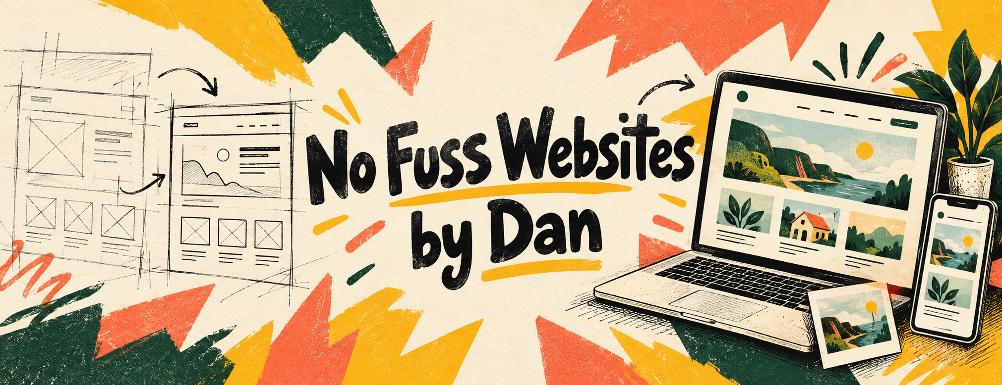 Sketches becoming a finished No Fuss Webpages website